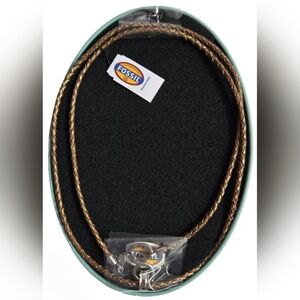 Fossil Charm Braided Leather Necklace